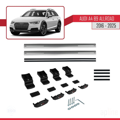 Kompatibel mit A4 (B9) Allroad 2016-2025 BASIC Model Relingträger Dachträger Auto Gepäckträger Grau Aluminium 2 Stangen