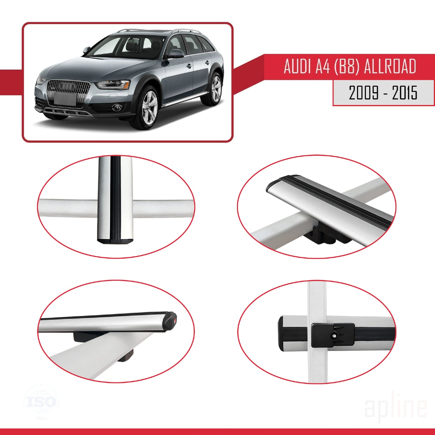 Kompatibel mit A4 (B8) Allroad 2009-2015 BASIC Model Relingträger Dachträger Auto Gepäckträger Grau Aluminium 2 Stangen