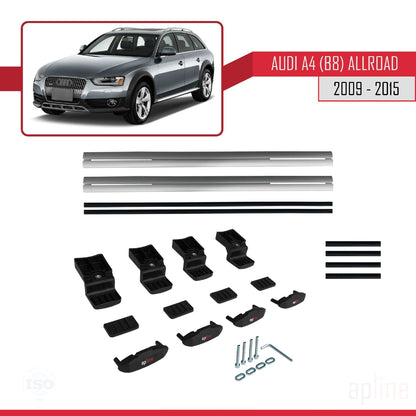 Kompatibel mit A4 (B8) Allroad 2009-2015 BASIC Model Relingträger Dachträger Auto Gepäckträger Grau Aluminium 2 Stangen