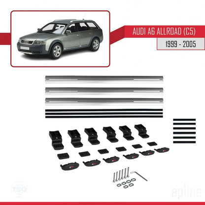 Compatible con A6 (C5) Allroad 1999-2005 BASIC Model Barras de Techo Auto Portaequipajes Barras Transversales Gris Aluminio 3 Barras