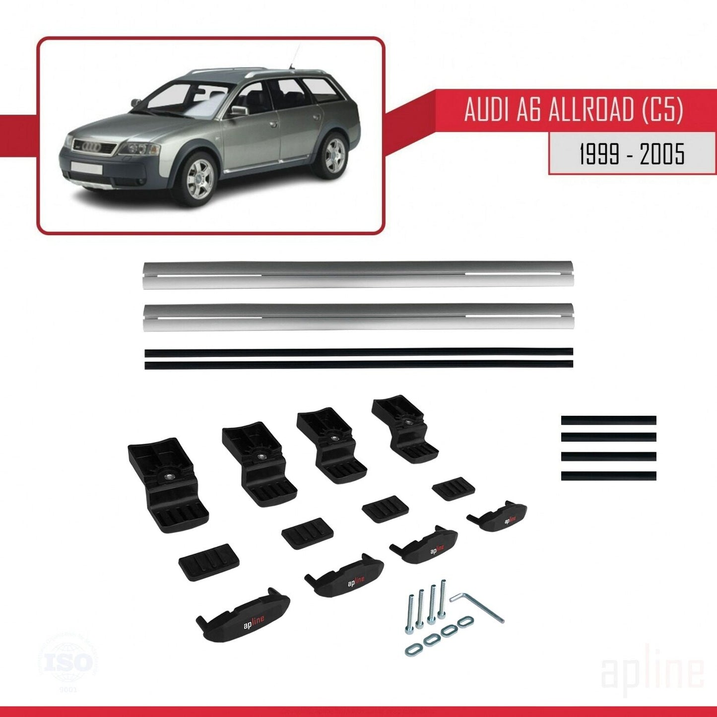 Compatible con A6 (C5) Allroad 1999-2005 BASIC Model Barras de Techo Auto Portaequipajes Barras Transversales Gris Aluminio 2 Barras