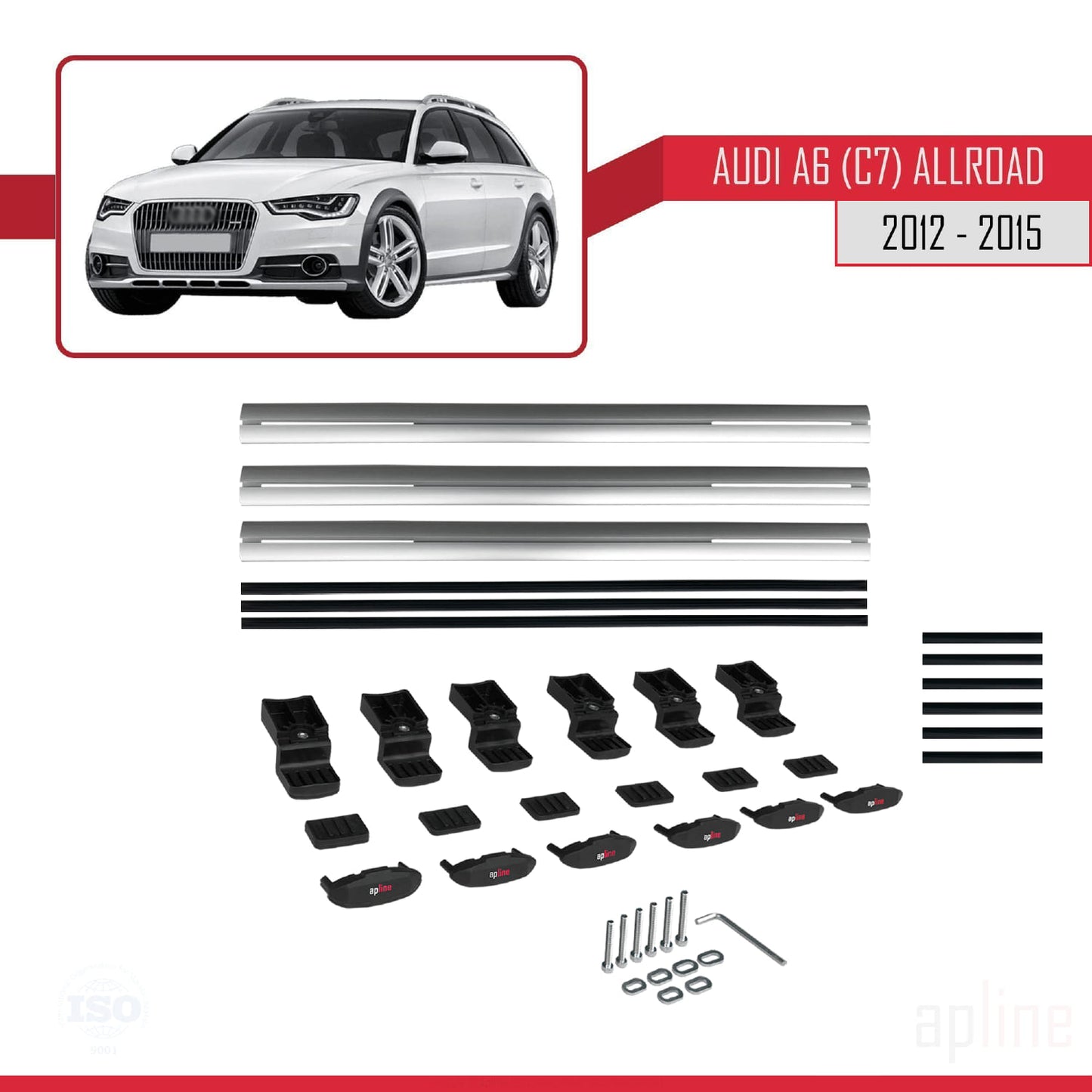 Compatible avec A6 (C7) Allroad 2012-2015 BASIC Model Barres de Toit Railing Porte-Bagages de Voiture Gris Aluminium 3 Barres