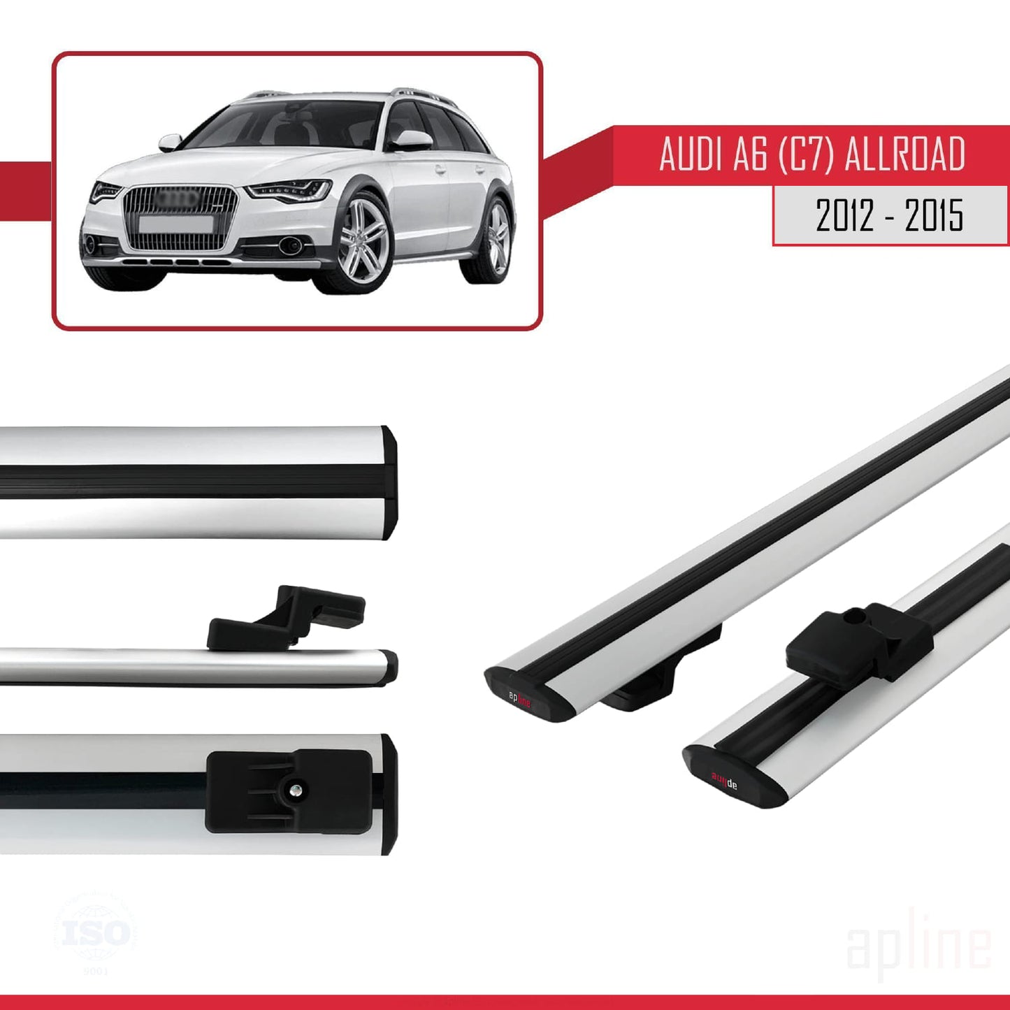 Compatibile con A6 (C7) Allroad 2012-2015 BASIC Model Barre Tetto Portapacchi Auto Barre Portatutto Grigo Alluminio 2 Barre