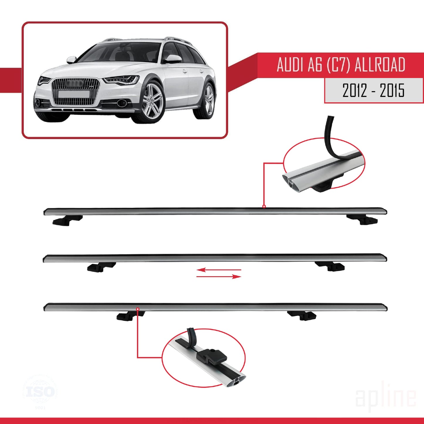 Compatibile con A6 (C7) Allroad 2012-2015 BASIC Model Barre Tetto Portapacchi Auto Barre Portatutto Grigo Alluminio 2 Barre