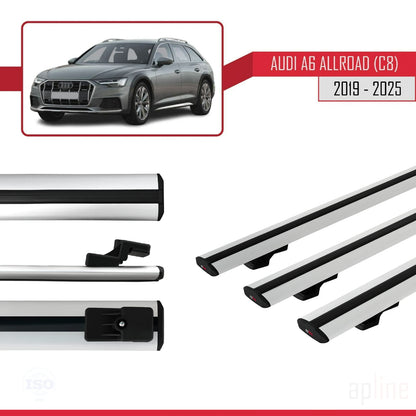 Compatible con A6 (C8) Allroad 2019-2025 BASIC Model Barras de Techo Auto Portaequipajes Barras Transversales Gris Aluminio 3 Barras