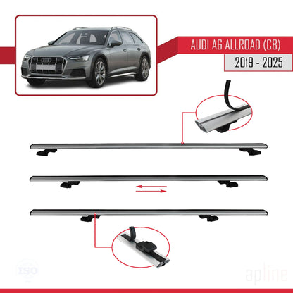 Compatible con A6 (C8) Allroad 2019-2025 BASIC Model Barras de Techo Auto Portaequipajes Barras Transversales Gris Aluminio 3 Barras