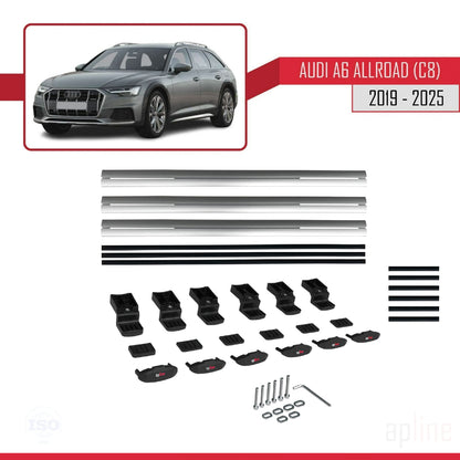 Compatible con A6 (C8) Allroad 2019-2025 BASIC Model Barras de Techo Auto Portaequipajes Barras Transversales Gris Aluminio 3 Barras