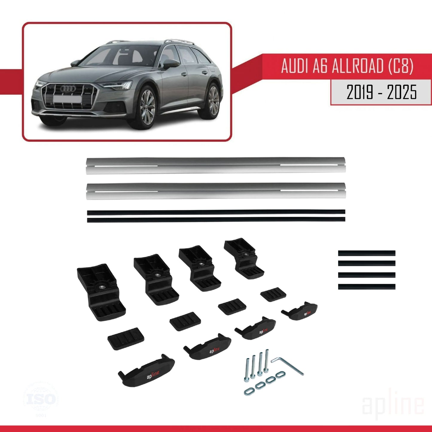 Compatible con A6 (C8) Allroad 2019-2025 BASIC Model Barras de Techo Auto Portaequipajes Barras Transversales Gris Aluminio 2 Barras