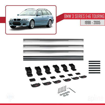 BASIC Model Dakdrager bagagedrager compatibel met BMW Serie 3 (E46) Touring 1999-2005 Spoorstaven Grijs Aluminium 3 Staven