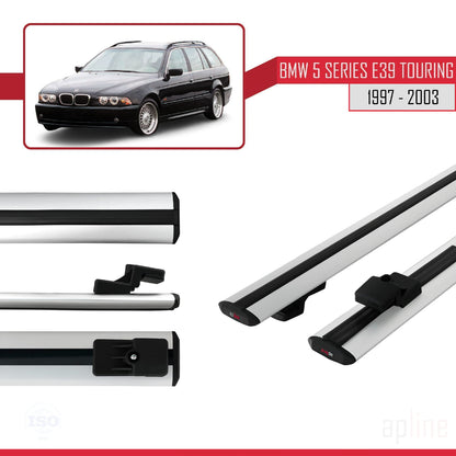 BASIC Model Dakdrager bagagedrager compatibel met BMW Serie 5 (E39) Touring 1997-2003 Spoorstaven Grijs Aluminium 2 Staven