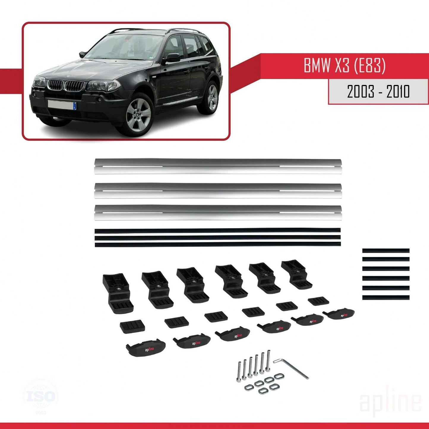 Compatible avec BMW X3 (E83) 2003-2010 BASIC Model Barres de Toit Railing Porte-Bagages de Voiture Gris Aluminium 3 Barres