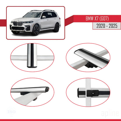 Compatible con BMW X7 (G07) 2020-2025 BASIC Model Barras de Techo Auto Portaequipajes Barras Transversales Gris Aluminio 3 Barras