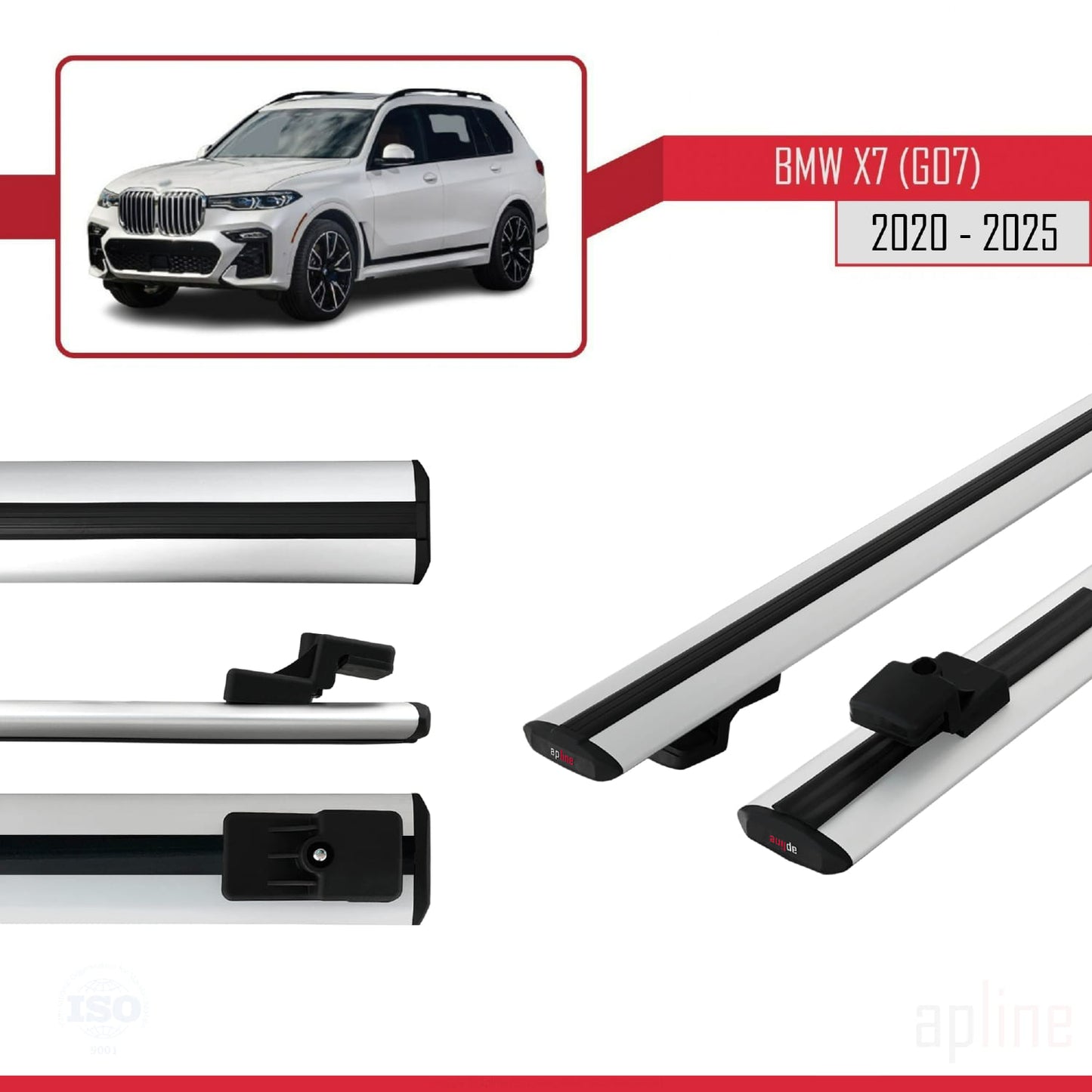 Compatible avec BMW X7 (G07) 2020-2025 BASIC Model Barres de Toit Railing Porte-Bagages de Voiture Gris Aluminium 2 Barres