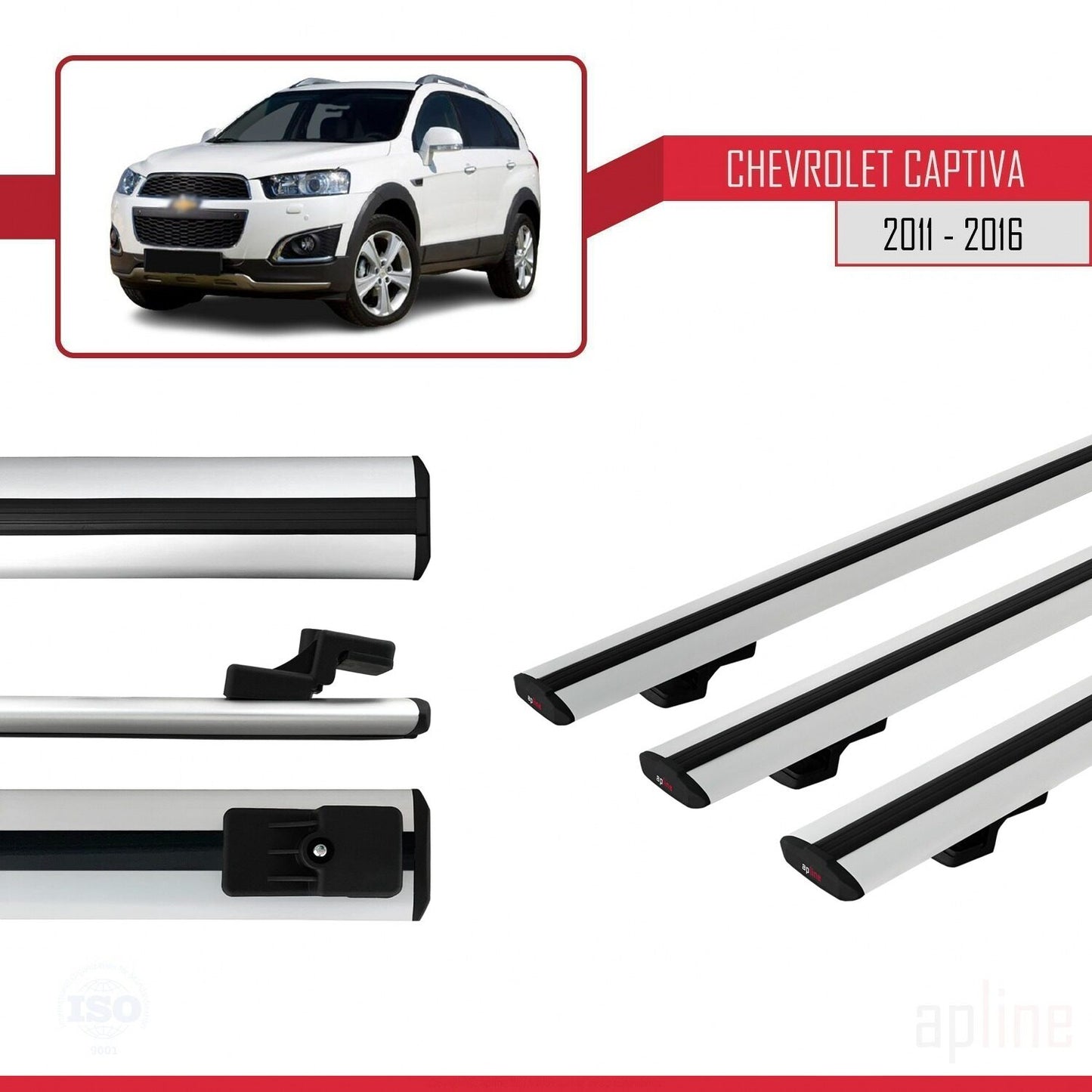 Compatibile con Chevrolet Captiva 2011-2015 BASIC Model Barre Tetto Portapacchi Auto Barre Portatutto Grigo Alluminio 3 Barre
