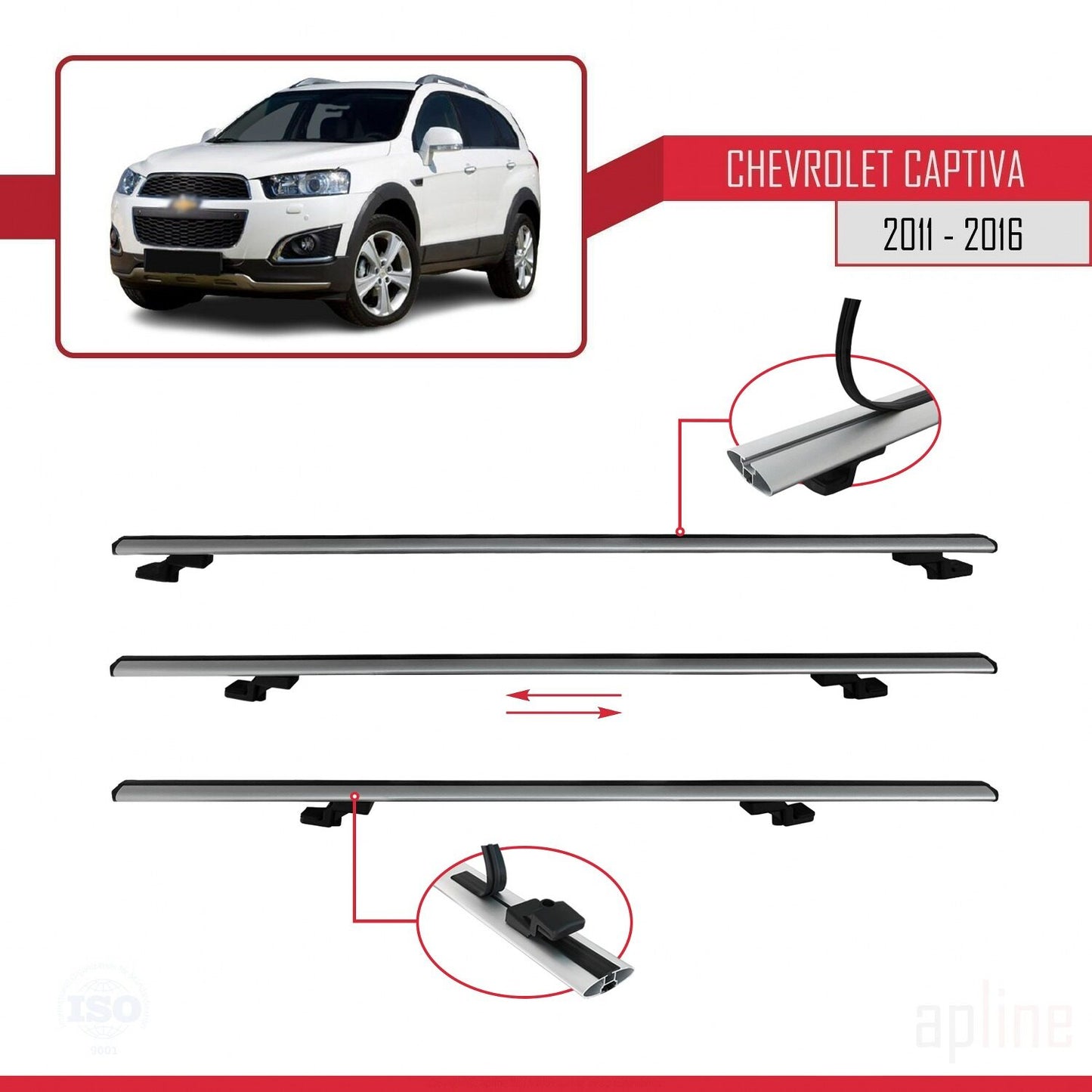 Compatibile con Chevrolet Captiva 2011-2015 BASIC Model Barre Tetto Portapacchi Auto Barre Portatutto Grigo Alluminio 3 Barre