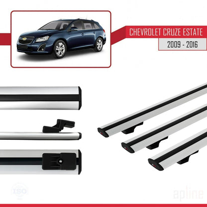 Kompatibel mit Chevrolet Cruze (J300) 2009-2016 Basismodell Dachgepäckträger, graues Aluminium, 3 Stangen