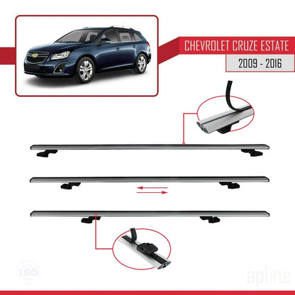 Compatible avec Chevrolet Cruze (J300) 2009-2016 BASIC Model Barres de Toit Railing Porte-Bagages de Voiture Gris Aluminium 2 Barres