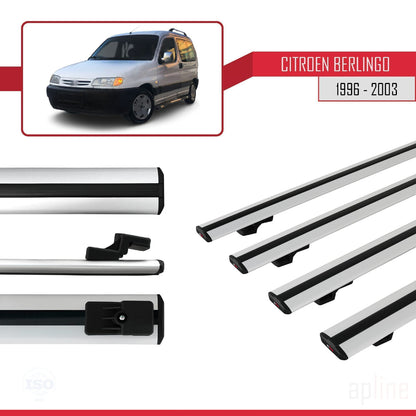 Compatible avec Citroen Berlingo (M49) 1996-2003 BASIC Model Barres de Toit Railing Porte-Bagages de Voiture Gris Aluminium 4 Barres