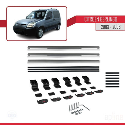 Compatible avec Citroen Berlingo (M59) 2003-2008 BASIC Model Barres de Toit Railing Porte-Bagages de Voiture Gris Aluminium 3 Barres