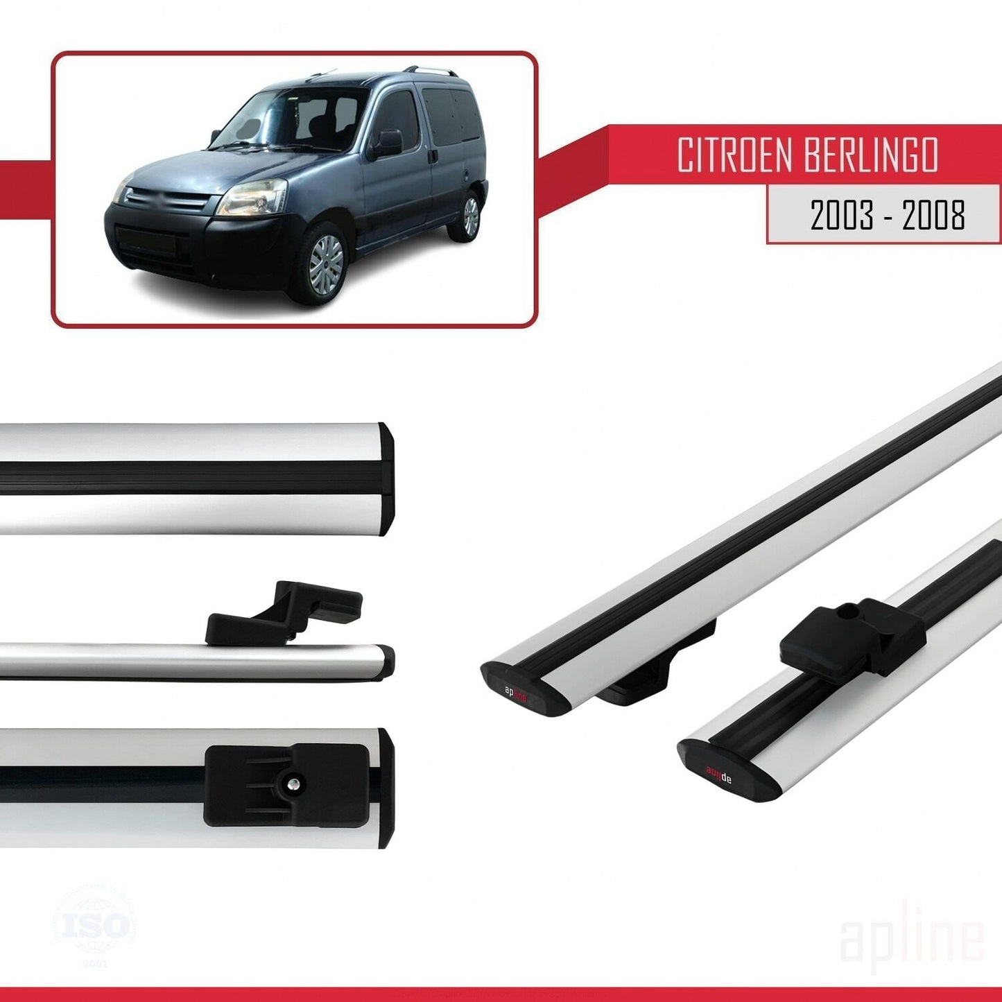 Compatible avec Citroen Berlingo (M59) 2003-2008 BASIC Model Barres de Toit Railing Porte-Bagages de Voiture Gris Aluminium 2 Barres