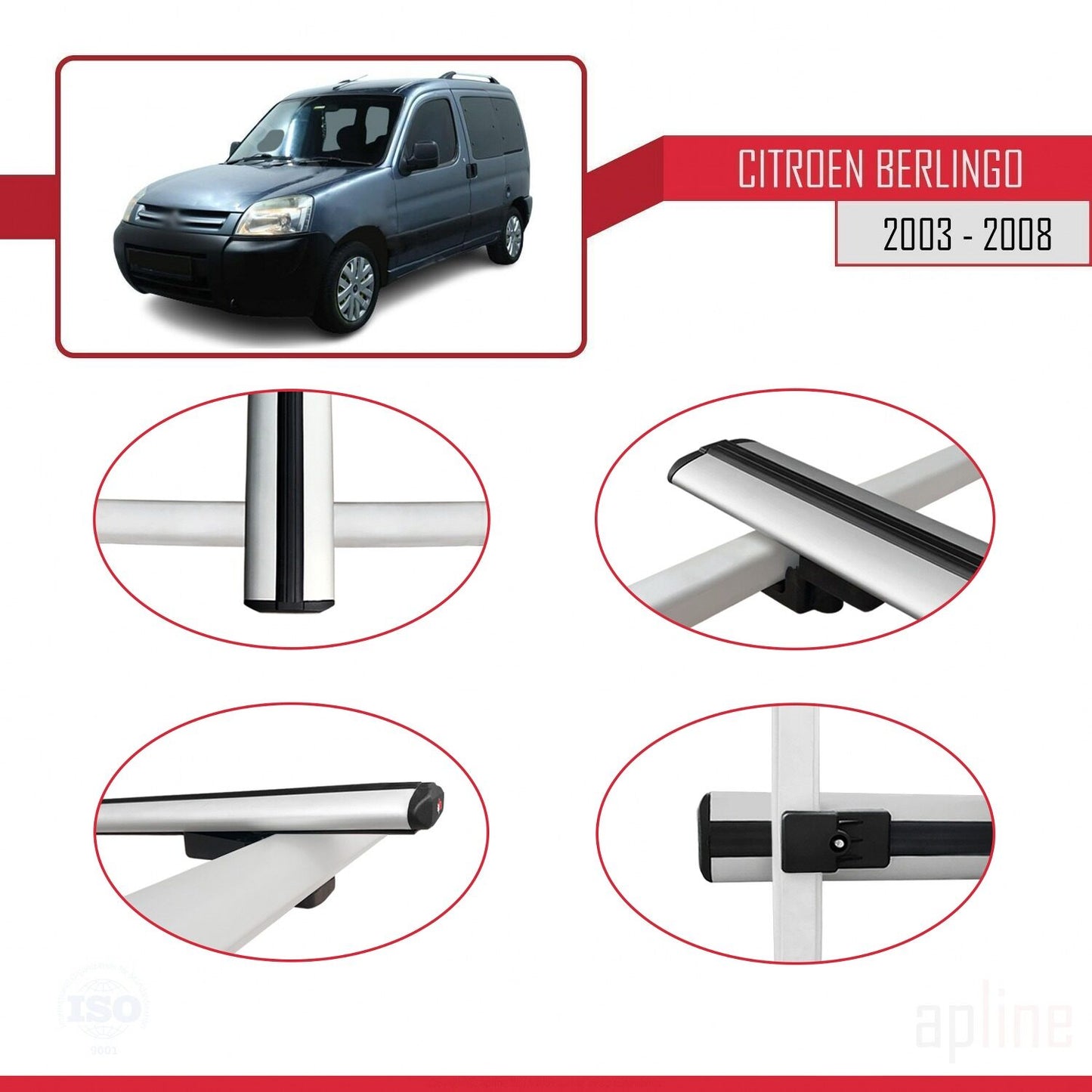 Compatible avec Citroen Berlingo (M59) 2003-2008 BASIC Model Barres de Toit Railing Porte-Bagages de Voiture Gris Aluminium 2 Barres