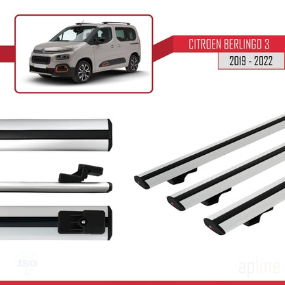 Compatible avec Citroen Berlingo 3 (K9) 2019-2022 BASIC Model Barres de Toit Railing Porte-Bagages de Voiture Gris Aluminium 3 Barres