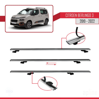 Compatibile con Citroen Berlingo 3 (K9) 2019-2022 BASIC Model Barre Tetto Portapacchi Auto Barre Portatutto Grigo Alluminio 4 Barre