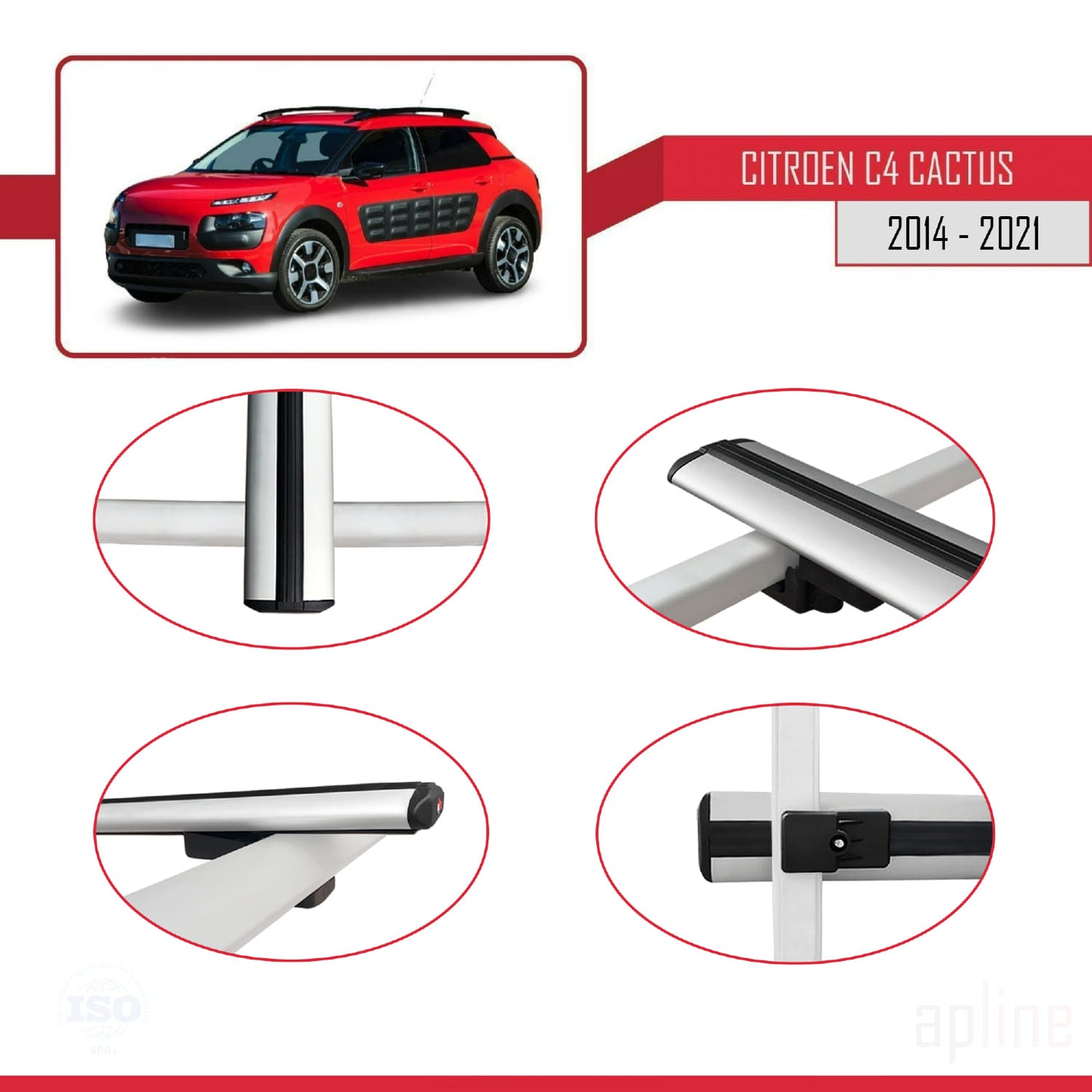 Compatibile con Citroen C4 Cactus 2014-2021 BASIC Model Barre Tetto Portapacchi Auto Barre Portatutto Grigo Alluminio 3 Barre