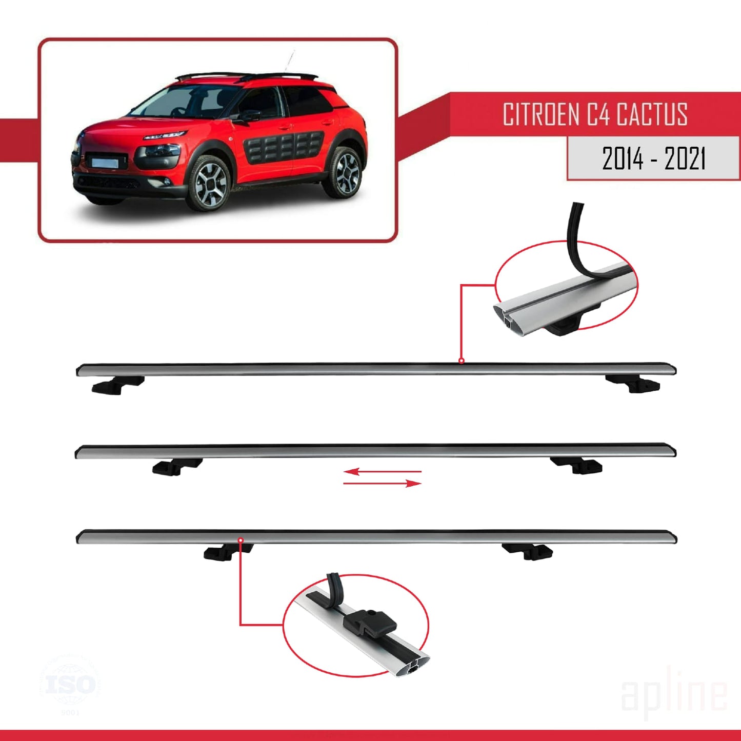 Compatibile con Citroen C4 Cactus 2014-2021 BASIC Model Barre Tetto Portapacchi Auto Barre Portatutto Grigo Alluminio 3 Barre