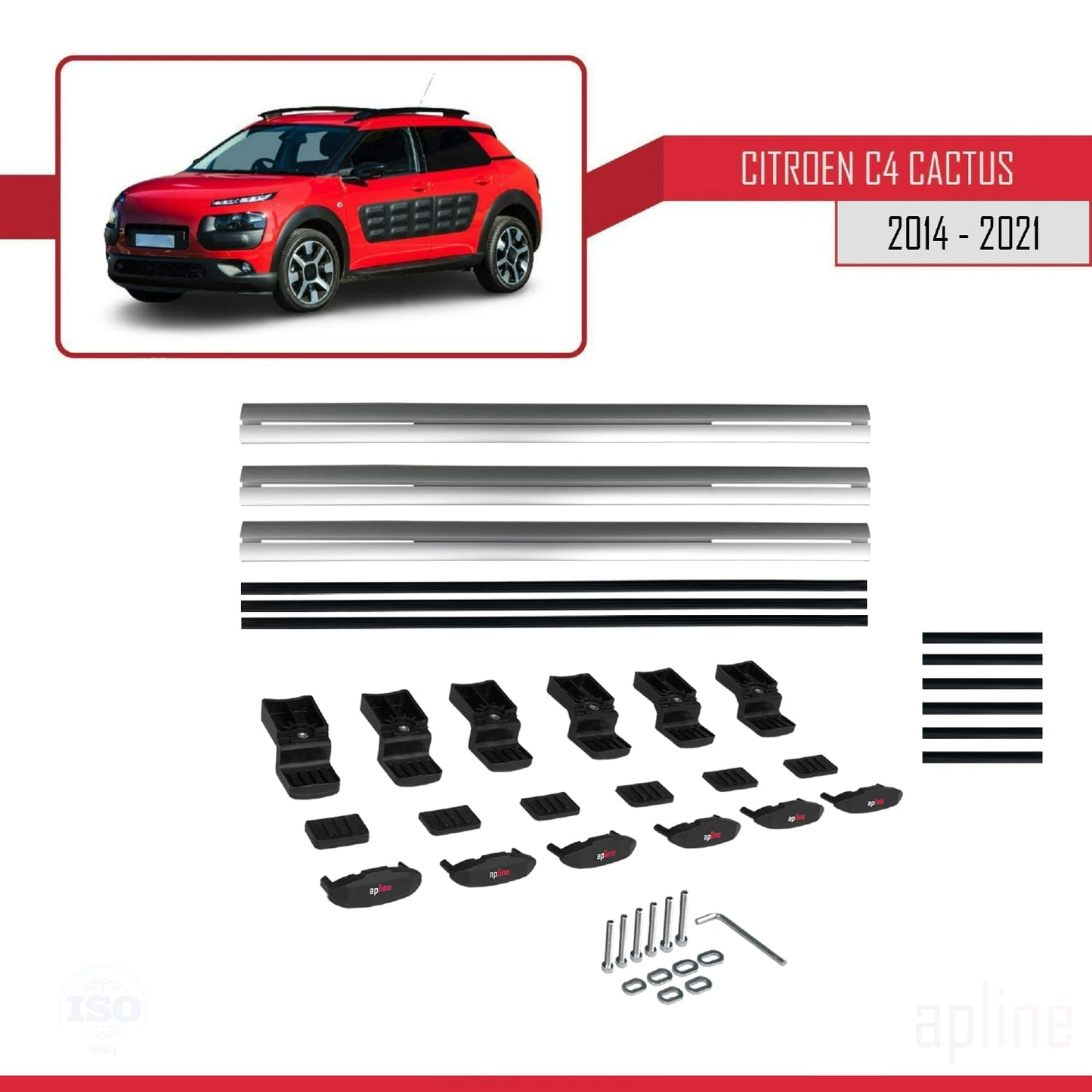 Compatibile con Citroen C4 Cactus 2014-2021 BASIC Model Barre Tetto Portapacchi Auto Barre Portatutto Grigo Alluminio 3 Barre