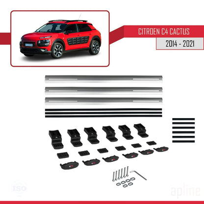 Compatibile con Citroen C4 Cactus 2014-2021 BASIC Model Barre Tetto Portapacchi Auto Barre Portatutto Grigo Alluminio 3 Barre
