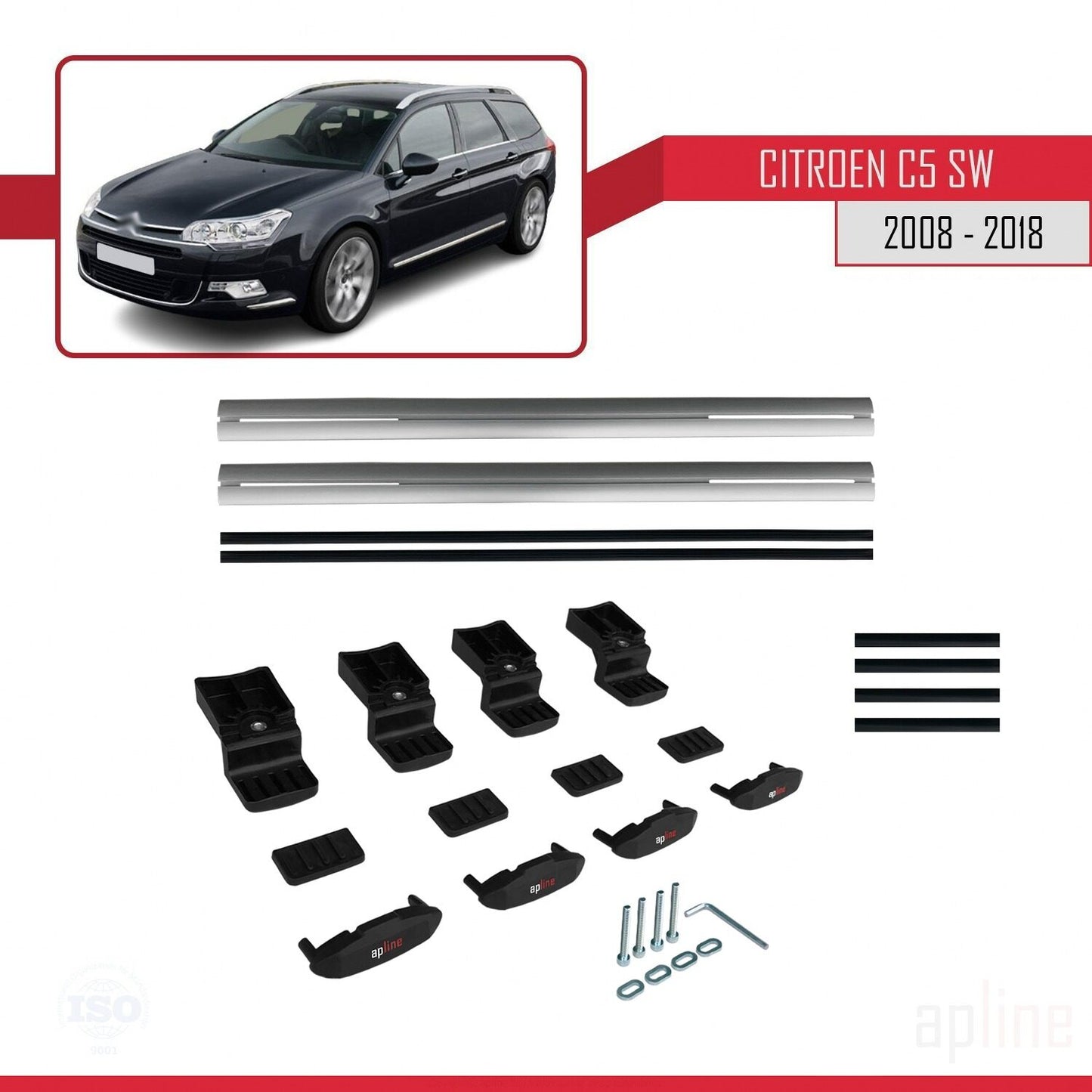 Compatibile con Citroen C5 II Tourer 2008-2018 BASIC Model Barre Tetto Portapacchi Auto Barre Portatutto Grigo Alluminio 2 Barre