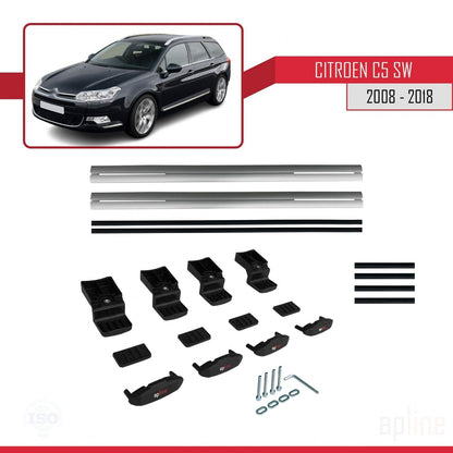 Compatibile con Citroen C5 II Tourer 2008-2018 BASIC Model Barre Tetto Portapacchi Auto Barre Portatutto Grigo Alluminio 2 Barre