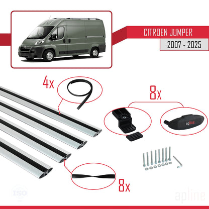 Compatible avec Citroen Jumper 2 2007-2025 BASIC Model Barres de Toit Railing Porte-Bagages de Voiture Gris Aluminium 4 Barres