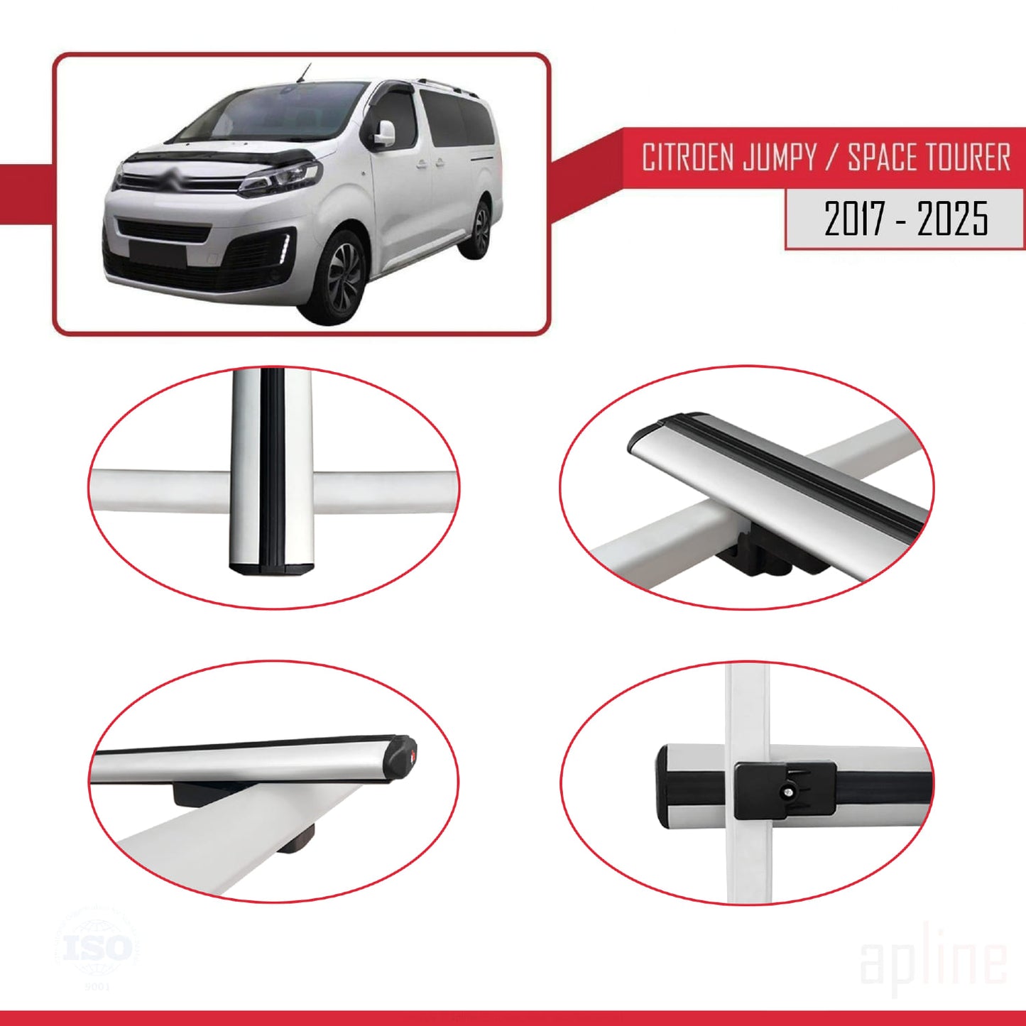 Kompatibel mit Citroen Jumpy 3 (K0) Space Tourer 2017-2025 BASIC Model Relingträger Dachträger Auto Gepäckträger Grau Aluminium 3 Stangen
