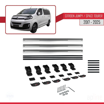 Kompatibel mit Citroen Jumpy 3 (K0) Space Tourer 2017-2025 BASIC Model Relingträger Dachträger Auto Gepäckträger Grau Aluminium 3 Stangen