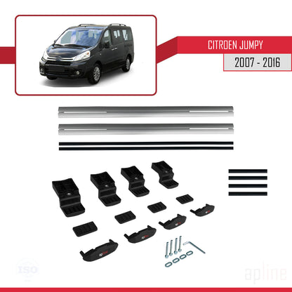 Compatible avec Citroen Jumpy 2 (G9) 2007-2016 BASIC Model Barres de Toit Railing Porte-Bagages de Voiture Gris Aluminium 2 Barres