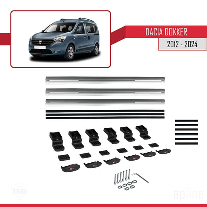 Compatible avec Dacia Dokker (K67) 2012-2024 BASIC Model Barres de Toit Railing Porte-Bagages de Voiture Gris Aluminium 3 Barres