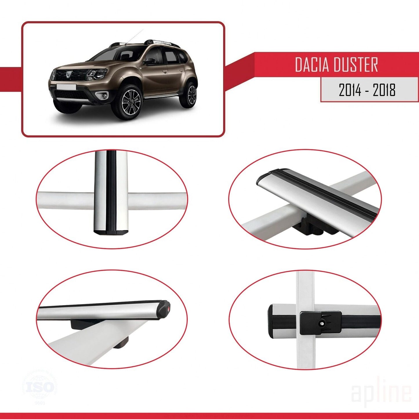 Compatible avec Dacia Duster (HS) Post-Facelift 2014-2017 BASIC Model Barres de Toit Railing Porte-Bagages de Voiture Gris Aluminium 3 Barres