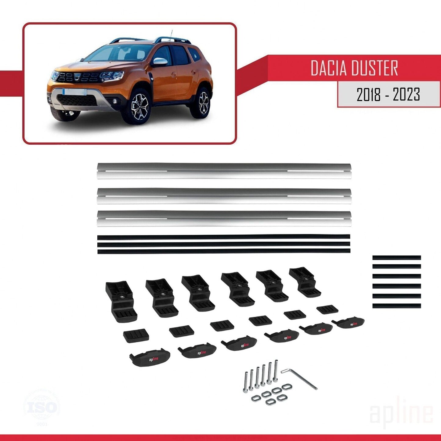 Compatibile con Dacia Duster 2 (HM) 2018-2024 modello BASIC Barre portatutto per auto Portapacchi in alluminio grigio 3 barre