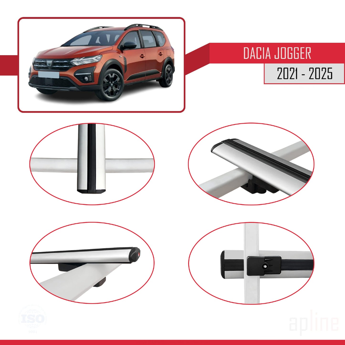 Compatible avec Dacia Jogger 2021-2025 BASIC Model Barres de Toit Railing Porte-Bagages de Voiture Gris Aluminium 3 Barres