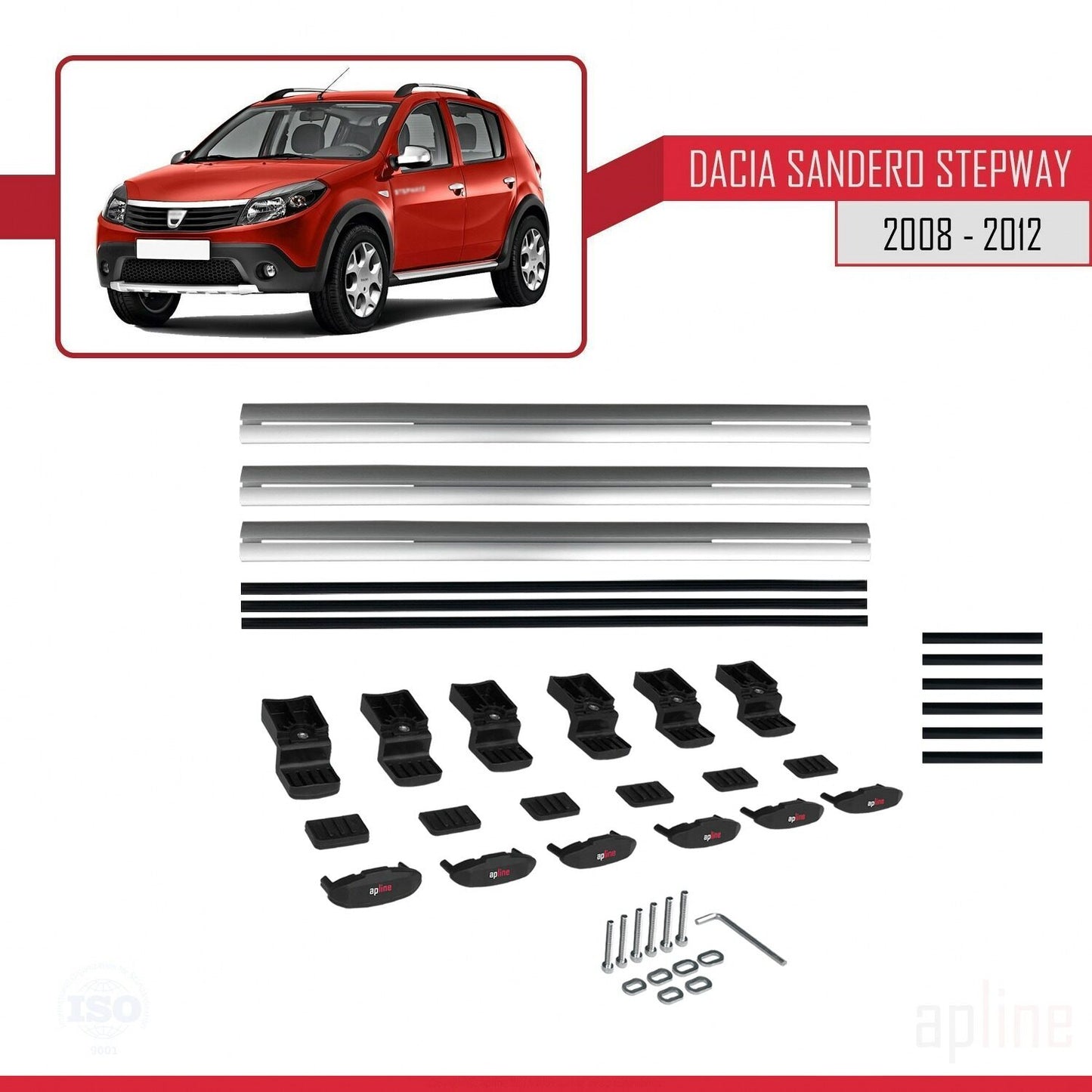 Compatible avec Dacia Sandero Stepway 2008-2012 BASIC Model Barres de Toit Railing Porte-Bagages de Voiture Gris Aluminium 3 Barres