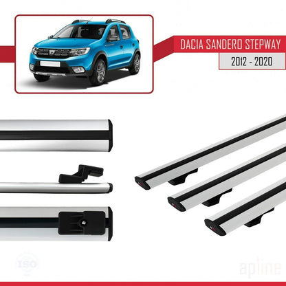 BASIC Model Dakdrager bagagedrager compatibel met Dacia Sandero Stepway 2 2012-2020 Spoorstaven Grijs Aluminium 3 Staven