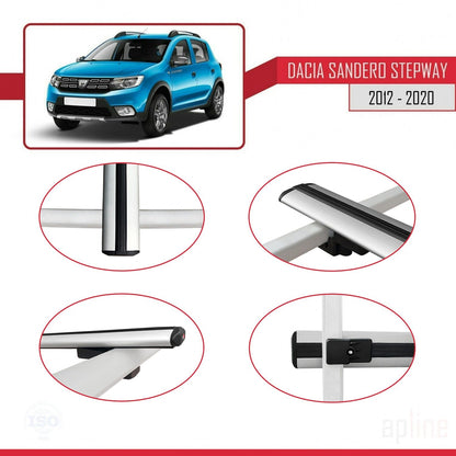 BASIC Model Dakdrager bagagedrager compatibel met Dacia Sandero Stepway 2 2012-2020 Spoorstaven Grijs Aluminium 3 Staven