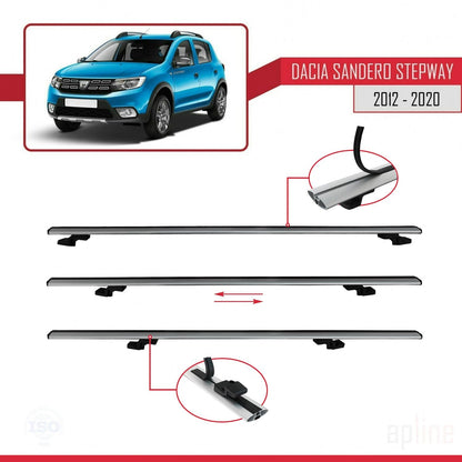 BASIC Model Dakdrager bagagedrager compatibel met Dacia Sandero Stepway 2 2012-2020 Spoorstaven Grijs Aluminium 3 Staven
