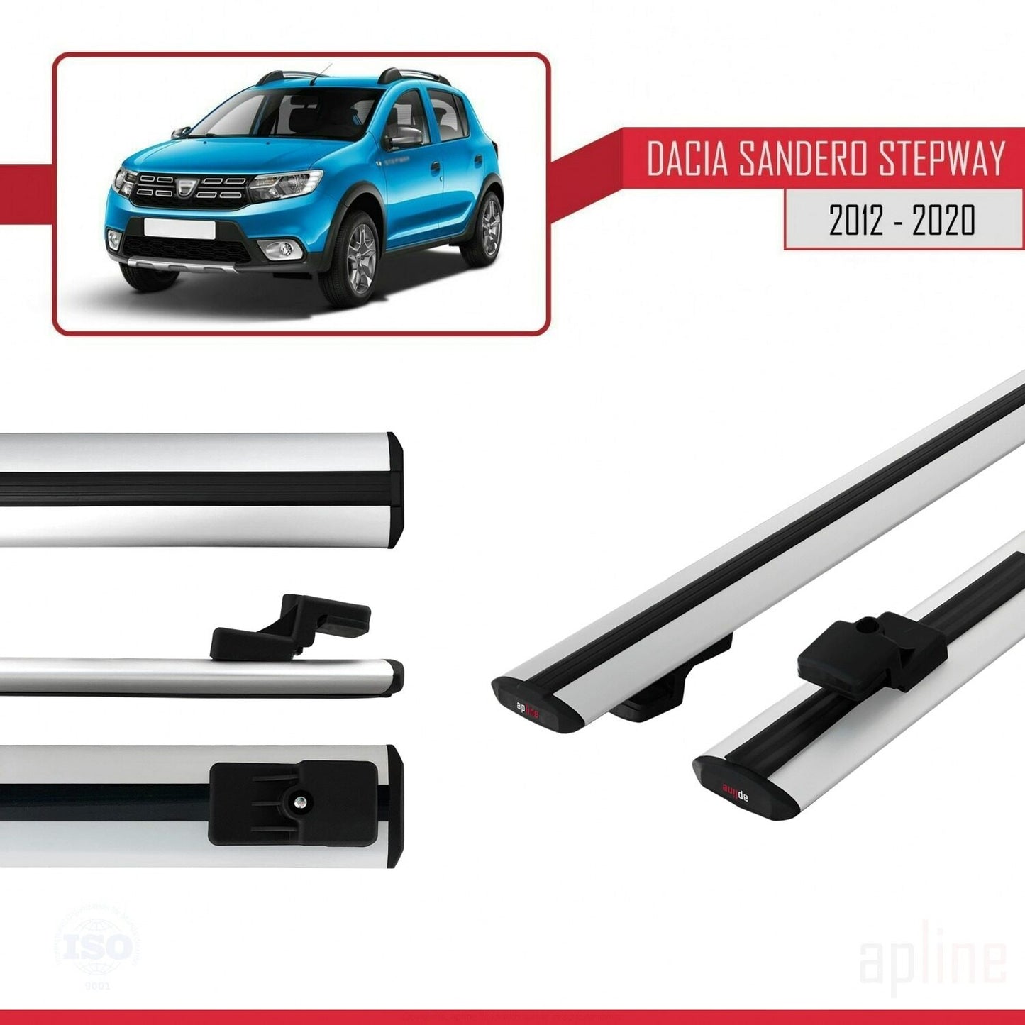 Compatible avec Dacia Sandero Stepway 2 2012-2020 BASIC Model Barres de Toit Railing Porte-Bagages de Voiture Gris Aluminium 2 Barres