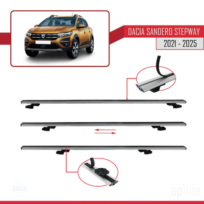 Compatible avec Dacia Sandero Stepway 3 2021-2025 BASIC Model Barres de Toit Railing Porte-Bagages de Voiture Gris Aluminium 2 Barres