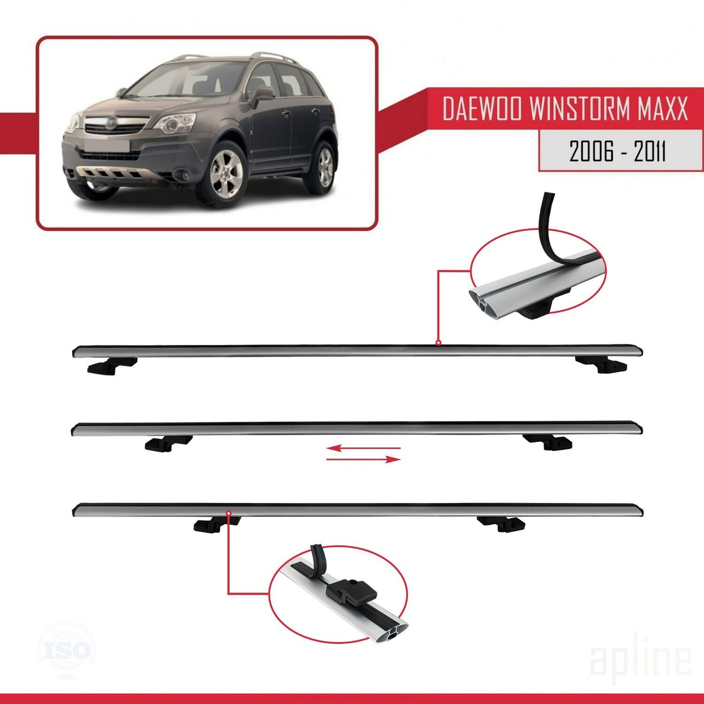 Compatibile con Daewoo Winstorm MaXX 2006-2011 modello BASIC Barre portatutto per auto Portapacchi in alluminio grigio 2 barre