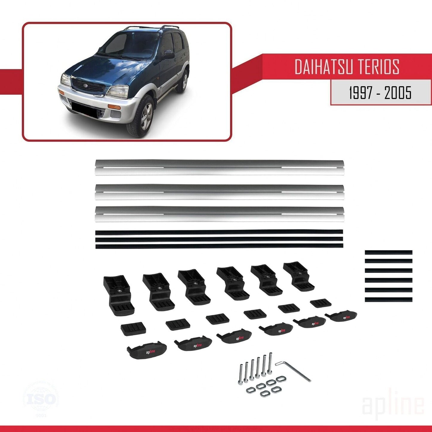 Compatible avec Daihatsu Terios (J100) 1997-2005 BASIC Model Barres de Toit Railing Porte-Bagages de Voiture Gris Aluminium 3 Barres