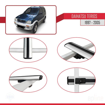 Compatible avec Daihatsu Terios (J100) 1997-2005 BASIC Model Barres de Toit Railing Porte-Bagages de Voiture Gris Aluminium 2 Barres